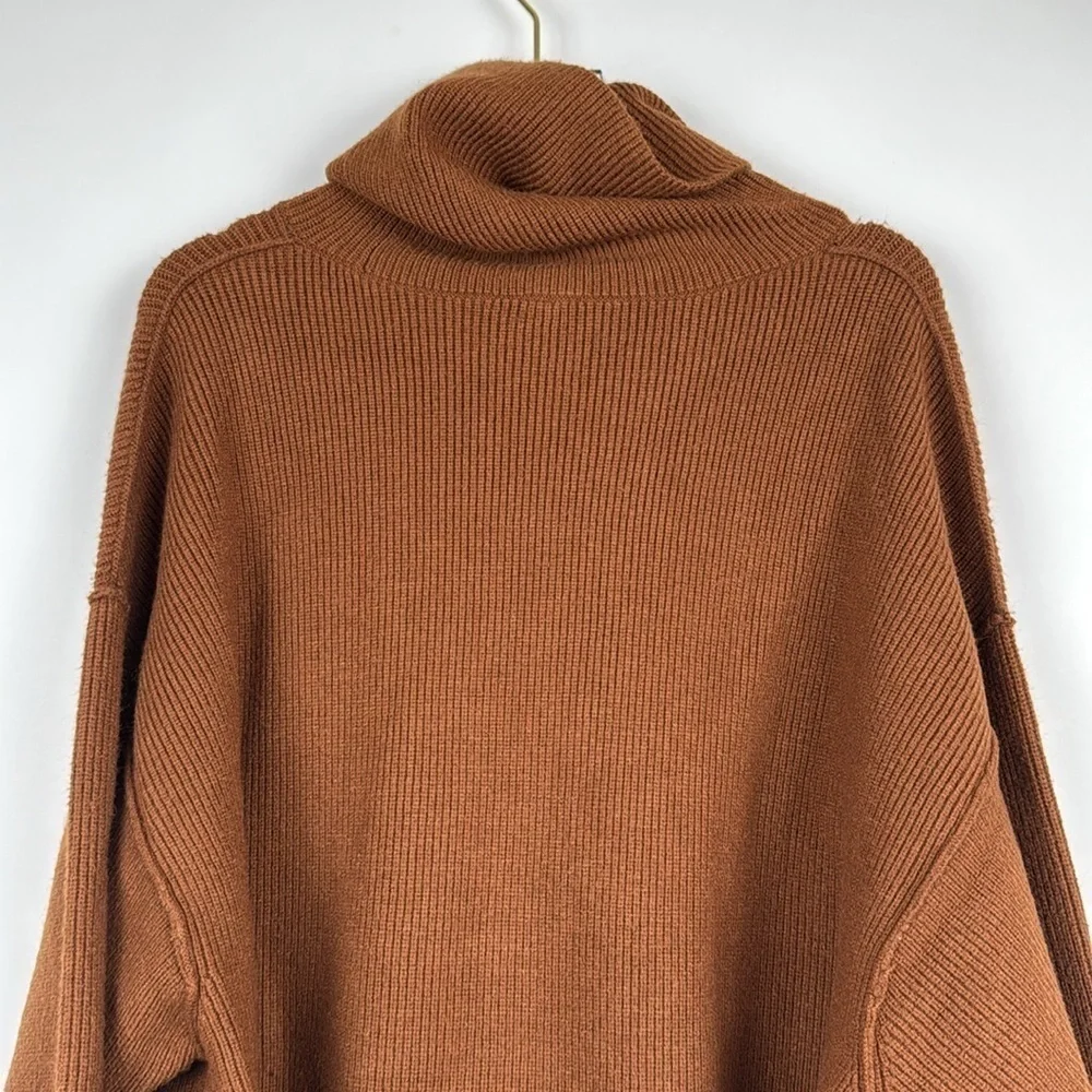 Free People Softly Structured Knit Tunic Turtleneck Sweater in Tobacco Size S